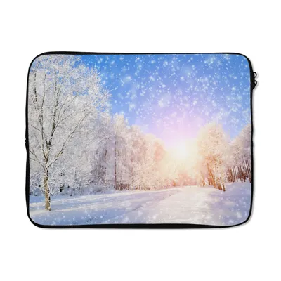 Produktbild von MuchoWow® Laptop Hülle 17 Zoll Laptoptasche Schnee - Sonne - Winter - Zipper - Schutzabdeckung