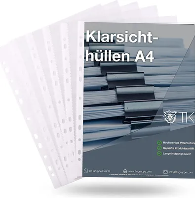 Produktbild von 100x Prospekthüllen DIN A4 Klarsichthüllen - Folienhüllen mit Lochung, 60mg Stärke / mit Lochung