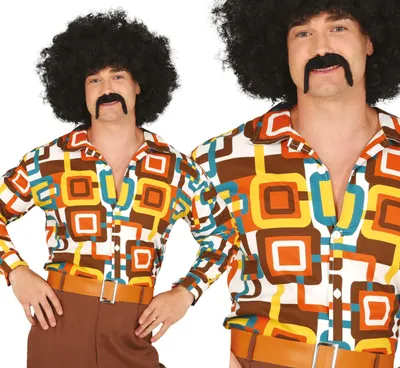 Produktbild von 70s Disco Tanz Hemd Retro Kostüm Karneval Party Outfit Vintage Stil, Größe: 52 - 54 (L) Farbe: Mehrfarbig