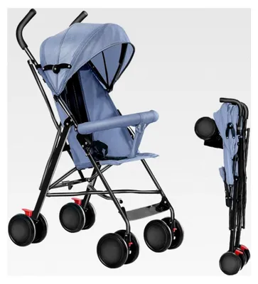 Produktbild von Kinderwagen, Buggy ab Geburt bis 8 kg, kompakt und wendig, faltbarer Regenschirm, Zwillingsbremsen und schwenkbare Vorderräder (Blau)