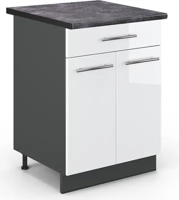 Produktbild von Küchenunterschrank Vicco Fame-Line Weiß Hochglanz 60 cm mit Schublade, AP Anthrazit, Model 46635