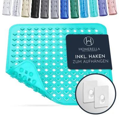 Obrázok produktu pre Sprchová rohož Homerella® protišmyková 53 x 53 cm – 100 % bez BPA – 2 háčiky na zavesenie – protišmyková sprchová rohož šetrná k pokožke, vložka do sprchy vhodná na pranie v práčke