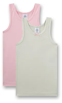 Productafbeelding van Sanetta meisjesonderhemd, lichtgroen met roze strik | 2-delige set kindershirt