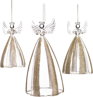 Produktbild von Goodwill Weihnachtshänger Engel Streifen-Glas Gold Vorteilsset mit 3 Teilen