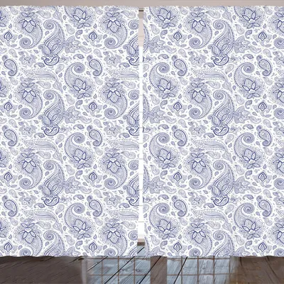 Produktbild von ARANDE Paisley Gardine, Abstrakte Backgrounded Hand gezeichnete Art Pattern mit Blumen Blätter und Knospen, 280 x 225 cm, Schwarz und weiß