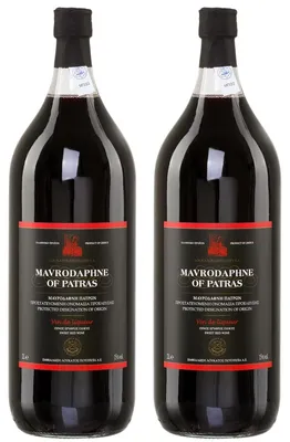 Produktbild von Mavrodaphne aus Patras 2x 2,0l Loukatos Likörwein rot | 15% Vol. | + 20ml Jassas Olivenöl