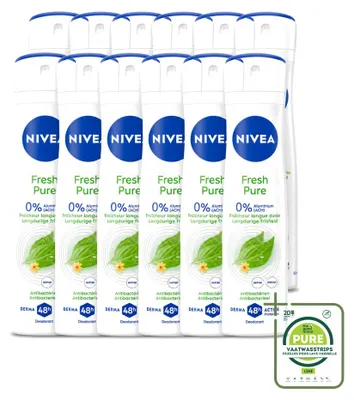 Image de 12 sprays déodorants NIVEA Fresh Pure, sans aluminium, 150 ml, lot de 12