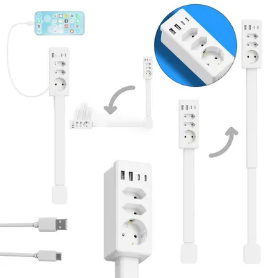 Produktbild von Steckdosenleiste mit USB-C und USB-A, Verlängerungskabel mit mehreren Steckdosen, Tischsteckdose mit USB Ports, Steckdosenleiste 27,56 Zoll