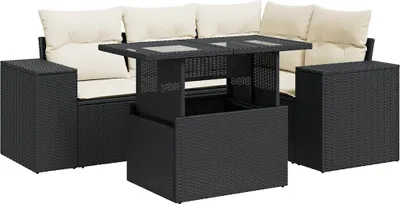 Produktbild von vidaXL 5-tlg. Garten-Sofagarnitur mit Kissen Schwarz Poly Rattan