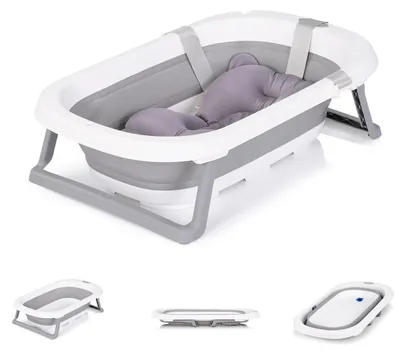 Produktbild von Chipolino Babywanne Isla mit Badekissen faltbar, integrierter Wasserablauf grau