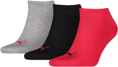 Produktbild von Puma Unisex Sneakersocken für Erwachsene, 3er-Pack RD266 (46-48 EU) (Schwarz/Rot/Grau)