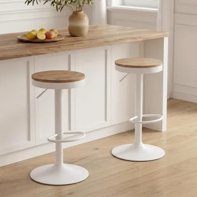 Productafbeelding van YOUNIKE barkruk, set van 2, houten barkruk, hoge barkruk, metalen frame, 360° draaibaar, in hoogte verstelbaar