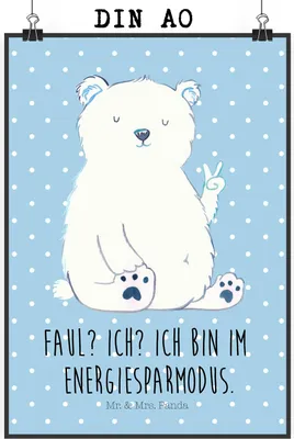 Produktbild von Mr. & Mrs. Panda Bild Eisbär Faul DIN A0 - Blau Pastell - Geschenk, Kunstdruck, Wandbild, Plakat, Büro, Arbeit, Entspannen, drucke, Bär, wanddeko, Teddy, Homeoffice