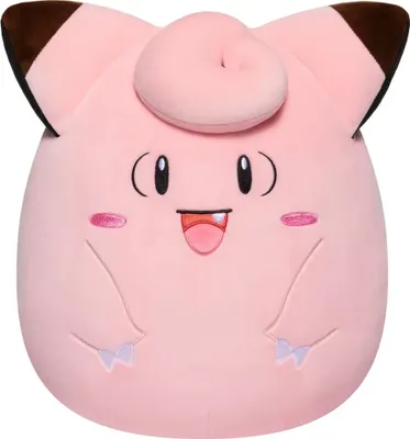 A plush toy of the Pokémon character Clefairy is shown against a white background.