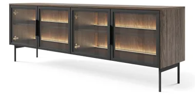 Image de Selsey Lumi - Buffet TV avec façades en verre et LED, chêne Dunin, 181 cm