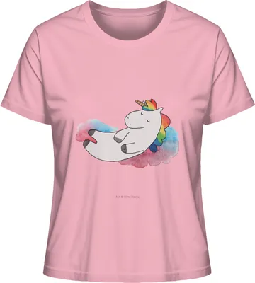 Produktbild von Mr. & Mrs. Panda Damen T-Shirt Einhorn Wolke 7 Größe S - Baumwolle Pink - Geschenk, Unicorn, baumwollshirt, shirt, Oberteil, Basic, Menschen, Einhörner, Lustig