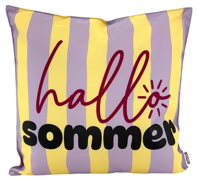 Produktbild von Heimtexland ® Outdoor Deko Kissen 45x45 mit Füllung Garten Lounge Dekokissen wasserabweisend wetterfest Outdoorkissen Gartenkissen bedruckt Typ906 Sommer Streifen Gelb