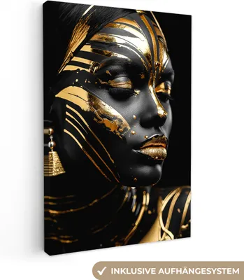 Obrázek produktu pro OneMillionCanvasses® - Plátna - Žena - Zlatá - Černá - Portrét - Moderní - Abstraktní umění, Nástěnná dekorace Obrazy Obývací pokoj, 20x30cm