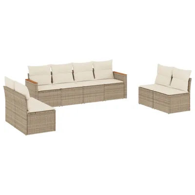 Produktbild von vidaXL 8-tlg. Garten-Sofagarnitur mit Kissen Beige Poly Rattan