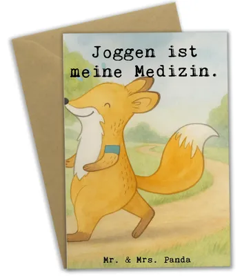 Produktbild von Mr. & Mrs. Panda Grußkarte Fuchs Joggen Design - Weiß - Geschenk, einladungskarten, Laufen, weihnachtskarten, Laufsport, Dauerlauf, hochzeitskarten, osterkarte