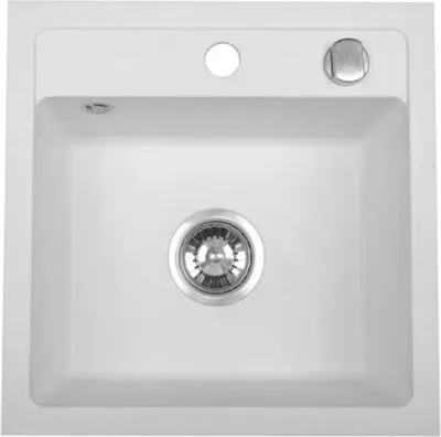 Produktbild von QLS Spülbecken 44x44 cm Granit mit automatischem Siphon Bella Weiß 1-Becken 11181