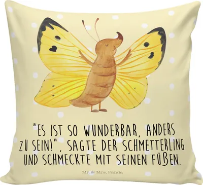 Produktbild von Mr. & Mrs. Panda Dekokissen Schmetterling Zitronenfalter - Gelb Pastell - Geschenk, Fakt, Polster, kuschelkissen 40x40, kissen bedruckt, Lustige Sprüche, Schmetterlinge