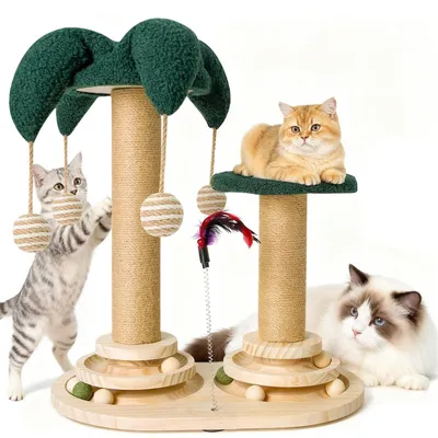 Image de Arbre à gratter interactif 6 en 1 pour chats, avec jouets et panier