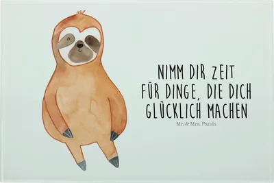 Produktbild von Mr. & Mrs. Panda Schneidebrett Aus Glas Faultier Zufrieden - Weiß - Geschenk, Happy, Schneidbrett, Schneideplatte, Hackbrett, Pause, Glück, schneidunterlage