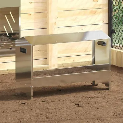 Image de Goulotte d'alimentation pour poulets en acier galvanisé, couleur argent, dimensions 81 x 32 x 53,5 cm. Distributeur de nourriture de grande capacité, résistant aux intempéries, adapté à une utilisation intérieure et extérieure, et facile à nettoyer