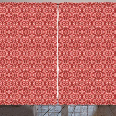 Produktbild von ARANDE Gitter Gardine, Komplexe und geometrisches Ornament Illustration mit abstrakten Blumenmotiven, 280 x 175 cm, Vermilion und Weiß