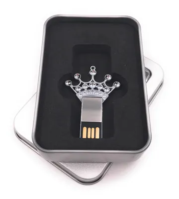 Obrázek produktu pro Onwomania crown king queen silver glitter rhinestone USB flash disk v hliníkové dárkové krabičce 8 GB USB 2.0