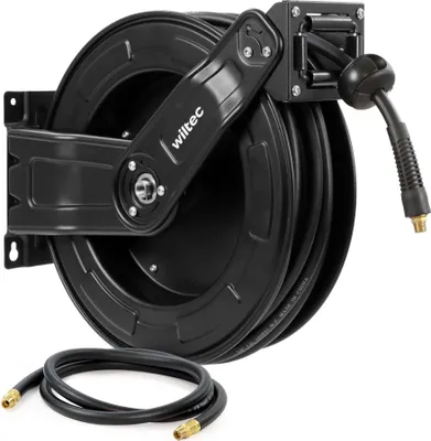 Produktbild von Wiltec Druckluft Schlauchtrommel 20 m, automatische Druckluftschlauchtrommel Stahl, 20 bar Drucklufttrommel, Schlauchaufroller einfache Montage