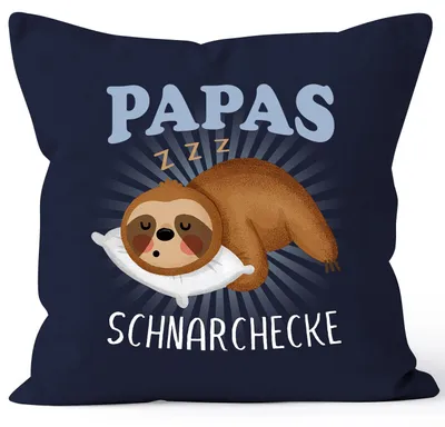 Produktbild von Kissen-Bezug Faultier Papas Schnarchecke lustiges Geschenk für Väter Papa von Tochter Sohn Moonworks® navy 40cm x 40cm