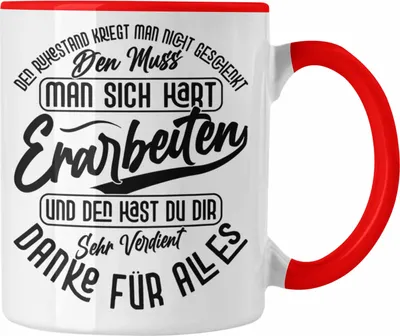 Produktbild von Trendation - Ruhestand Tasse Geschenk Rente Rentnerin Geschenkidee Spruch Abschied (Rot)