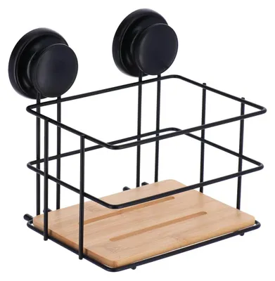 Produktbild von Grosser metallkorb auf saugnäpfen bambusplatte - schwarz bambus - Tendance