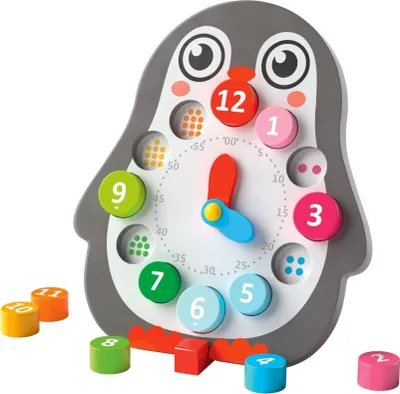 Produktbild von Playtive Lernuhr ca. 30 cm 14 teilig Motorik Spielzeug Holz Uhr ab 1 Jahr Grau