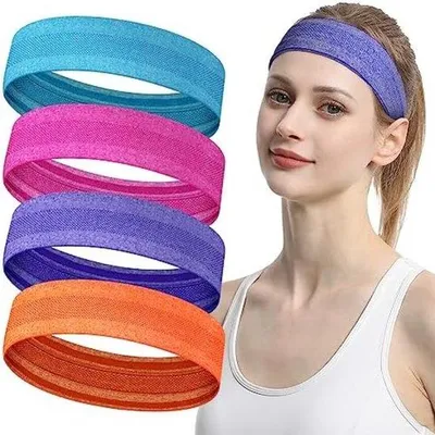 Produktbild von PolkaHome® Sport-Stirnbänder Set mit 4 Stück – Rutschfeste Schweißbänder für Damen und Herren – Fitness, Yoga, Laufen, Training – Elastisch