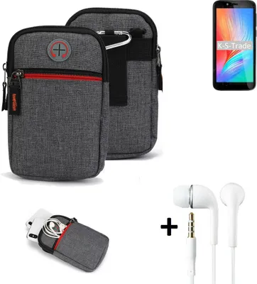 Produktbild von K-S-Trade Gürteltaasche + Kopfhörer kompatibel mit Gigaset GS3 Handy Tasche Holster Schutz Hülle Handy Hülle grau Zusatzfächer 1x