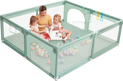 Produktbild von Baby Laufgitter Laufstall 150 x 180cm Absperrgitter mit Aufbewahrungstasche Aktivitätszentrum, grün
