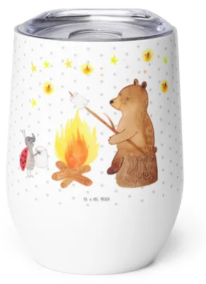 Produktbild von Mr. & Mrs. Panda Thermobecher Bär & Marienkäfer Lagerfeuer - Weiß - Geschenk, thermosbecher, Teddy, Thermo Becher, Isolierbecher, kaffee tasse, glühweinbecher