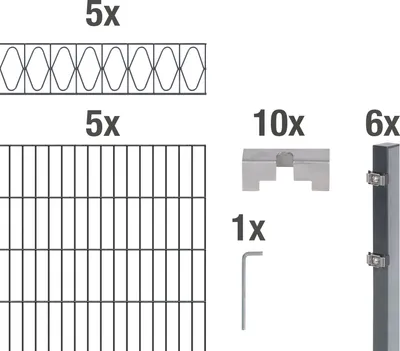 Zdjęcie produktu dla Alberts 688714 Ogrodzenie z podwójnej siatki drucianej jako 27-częściowy kompletny zestaw ogrodzeniowy, antracyt, wysokość 100, długość 5 m