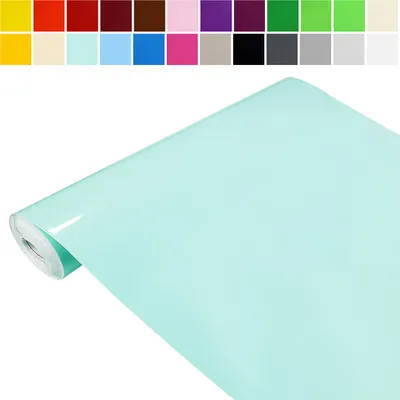 Produktbild von DecoMeister Uni Folien – Küchenfolie für Möbel – Dekorative Möbelfolie – Selbstklebende PVC Folie – Einheitliche Farbe – 45x200 cm Minze Glanz