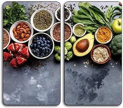 Immagine prodotto di Piatto di copertura in vetro multicolore - 2 pezzi - motivo AVOCADO - piatto di copertura per cucina - tagliere in vetro - paraspruzzi grigio