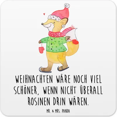 Produktbild von Mr. & Mrs. Panda Tassenuntersetzer Fuchs  Schlittschuhe 6er Set - Weiß - Geschenk, Weihnachtsmann, Weihnachten, Tannenbaum, Coaster, Tassen-Untersetzer, Heiligabend