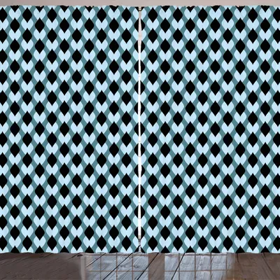 Produktbild von ARANDE Geometrisch Gardine, Surreales dekoratives Blatt-Muster mit weichen Farben Moderne Expressionist-Kunst, 280 x 245 cm, Blaugrau Schwarz