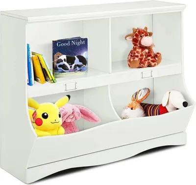 Produktbild von GOPLUS Kinder Spielzeugregal aus Holz, Holzregal mit 4 offenen Fächern & Wellenboden, Aufbewahrungsregal für Bücher & Spielzeug, Weiß