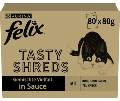 Productafbeelding van Felix Tasty Shreds kattenvoer, natvoer in saus, diverse smaken, 4-pack (4 x)