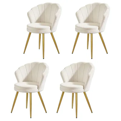 Produktbild von 4er Set Esszimmerstühle Samt Weiß Vintage Design Küchenstühle Muschelform