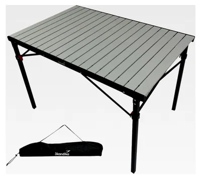 Produktbild von Aluminium Klapptisch Maikku | Campingtisch für 6 Personen, 80 kg Traglast, 107 x 70 x 70 cm, wasserfest, klappbar, leicht, einrollbare Tischplatte | Falttisch für Garten und Angeln (Schwarz)