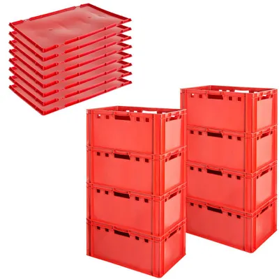 Produktbild von Fleischkiste E3 mit Deckeln Fleischkiste Rot Fleischerkiste Fleischkisten Kiste Fleischkiste Eurobox Lebensmittelecht 60 x 40 Metzgerkiste Auswahl Kingpower, Anzahl:8